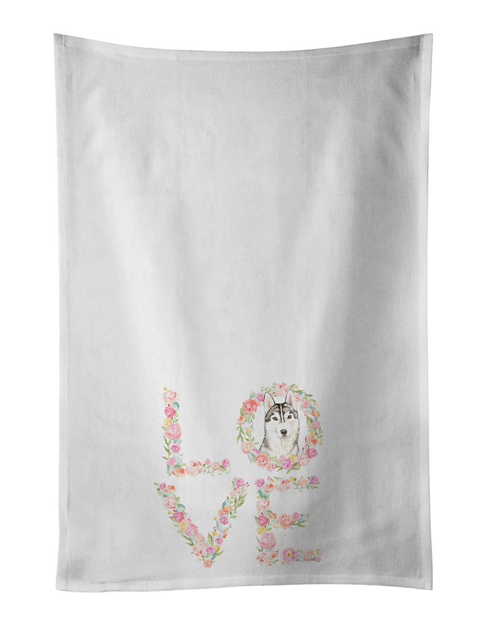 Siberian Husky Love Kitchen Towel Set of 2 White Dish Towels Decorative Bathroom Hand towel for Hand, Face, Hair, Yoga, Tea, Dishcloth, 19 X 28", White