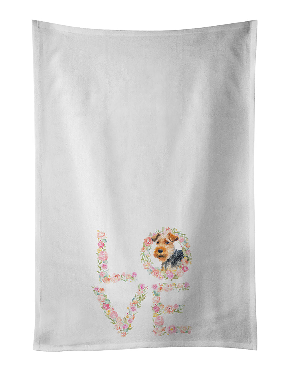Welsh Terrier #2 Love Kitchen Towel Set of 2 White Dish Towels Decorative Bathroom Hand towel for Hand, Face, Hair, Yoga, Tea, Dishcloth, 19 X 28", White