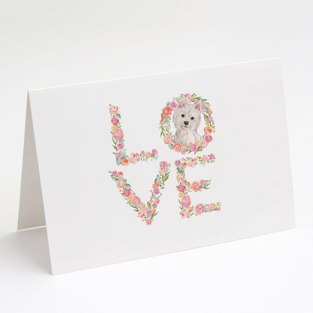 Westie Love Greeting Cards Pack of 8 Blank Cards with Envelopes Whimsical A7 Size 5x7