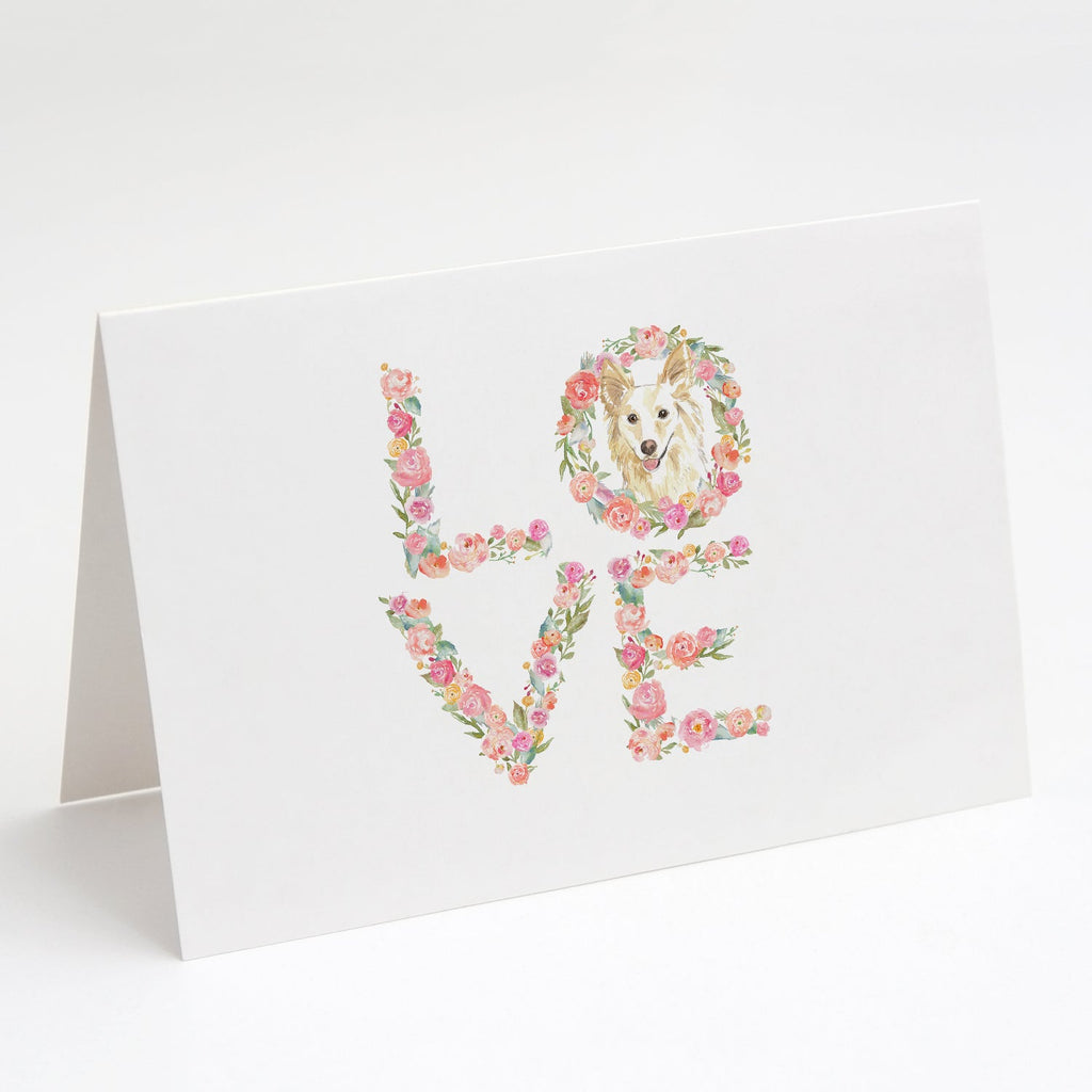 White Collie Love Greeting Cards Pack of 8 Blank Cards with Envelopes Whimsical A7 Size 5x7