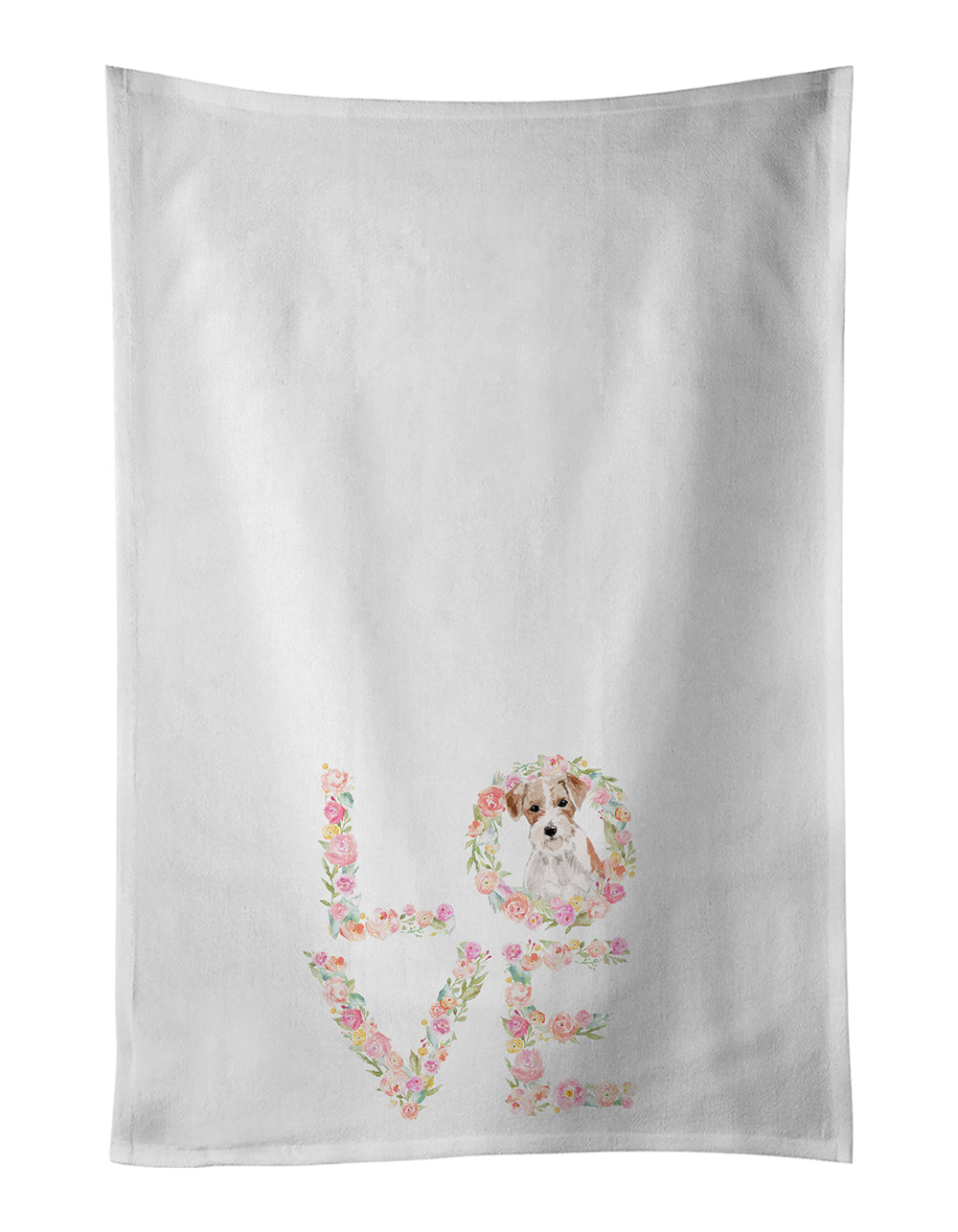 Jack Russell Terrier Love Kitchen Towel Set of 2 White Dish Towels Decorative Bathroom Hand towel for Hand, Face, Hair, Yoga, Tea, Dishcloth, 19 X 28", White