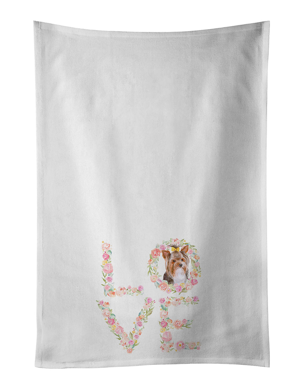Yorkshire Terrier Yorkie #2 Love Kitchen Towel Set of 2 White Dish Towels Decorative Bathroom Hand towel for Hand, Face, Hair, Yoga, Tea, Dishcloth, 19 X 28", White