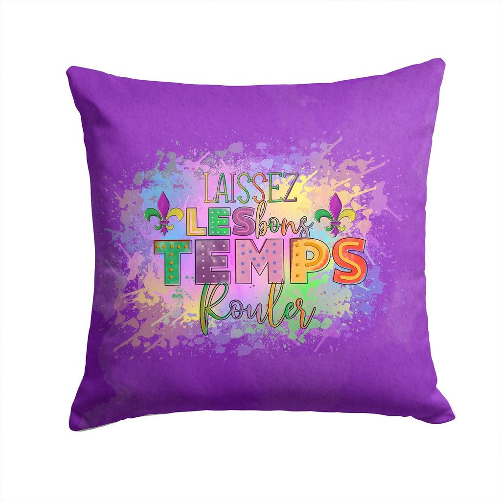 Laissex Les bons Temps Rouler Mardi Gras Decorative Throw Pillow 14x14 Indoor Outdoor Accent Cushion, Fabric Cover with Insert for Sofa, Bed, Porch & Living Room
