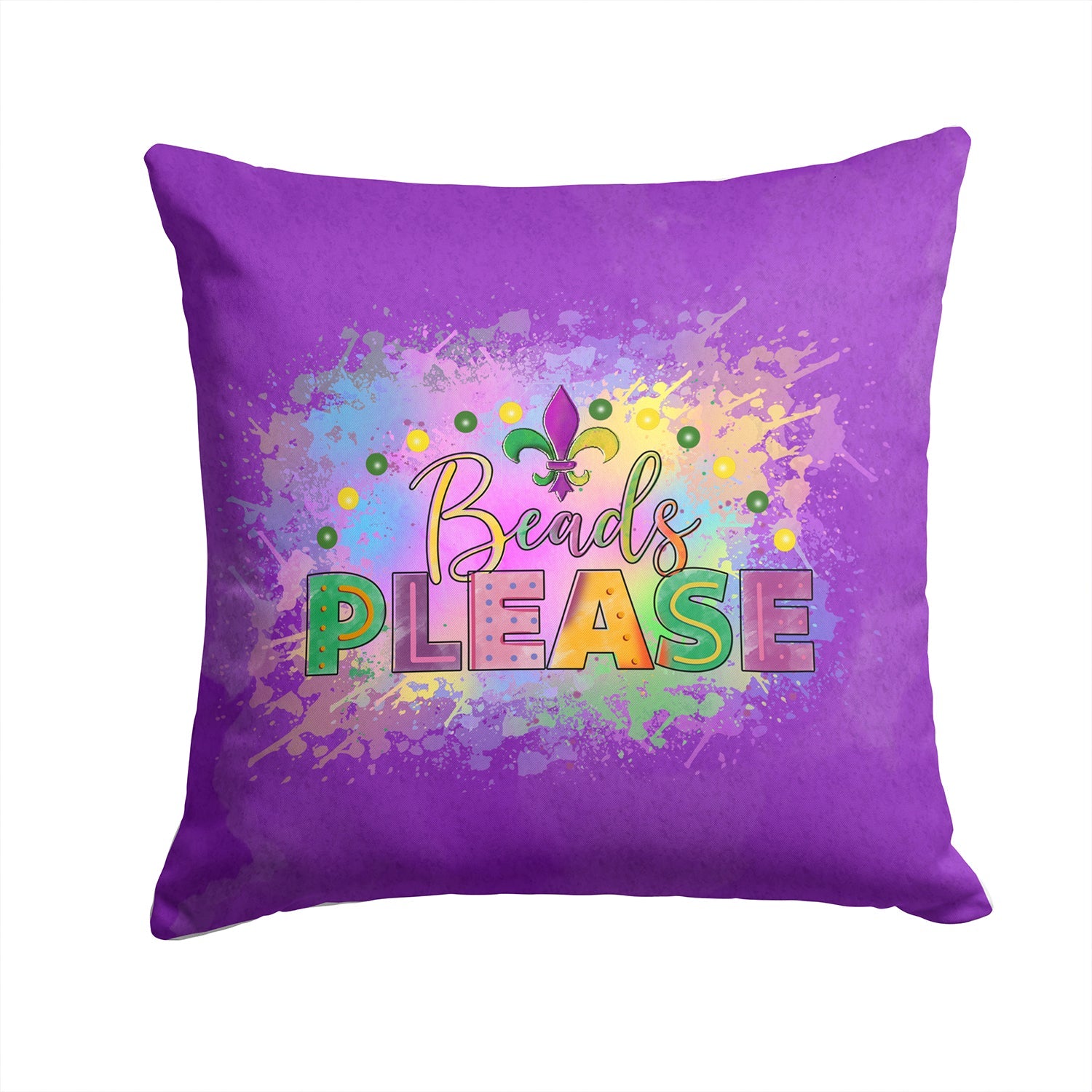 Beads Please Mardi Gras Decorative Throw Pillow 14x14 Indoor Outdoor Accent Cushion, Fabric Cover with Insert for Sofa, Bed, Porch & Living Room
