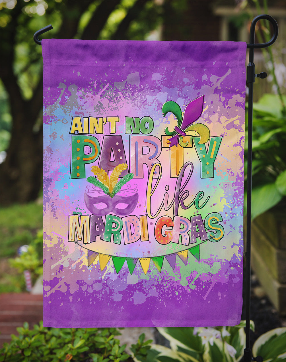 Ain't No Party Like Mardi Gras Garden Flag Mailbox Decorative Yard Banner Outside Patio Artwork for Flower Beds, Garden Size, Multicolor