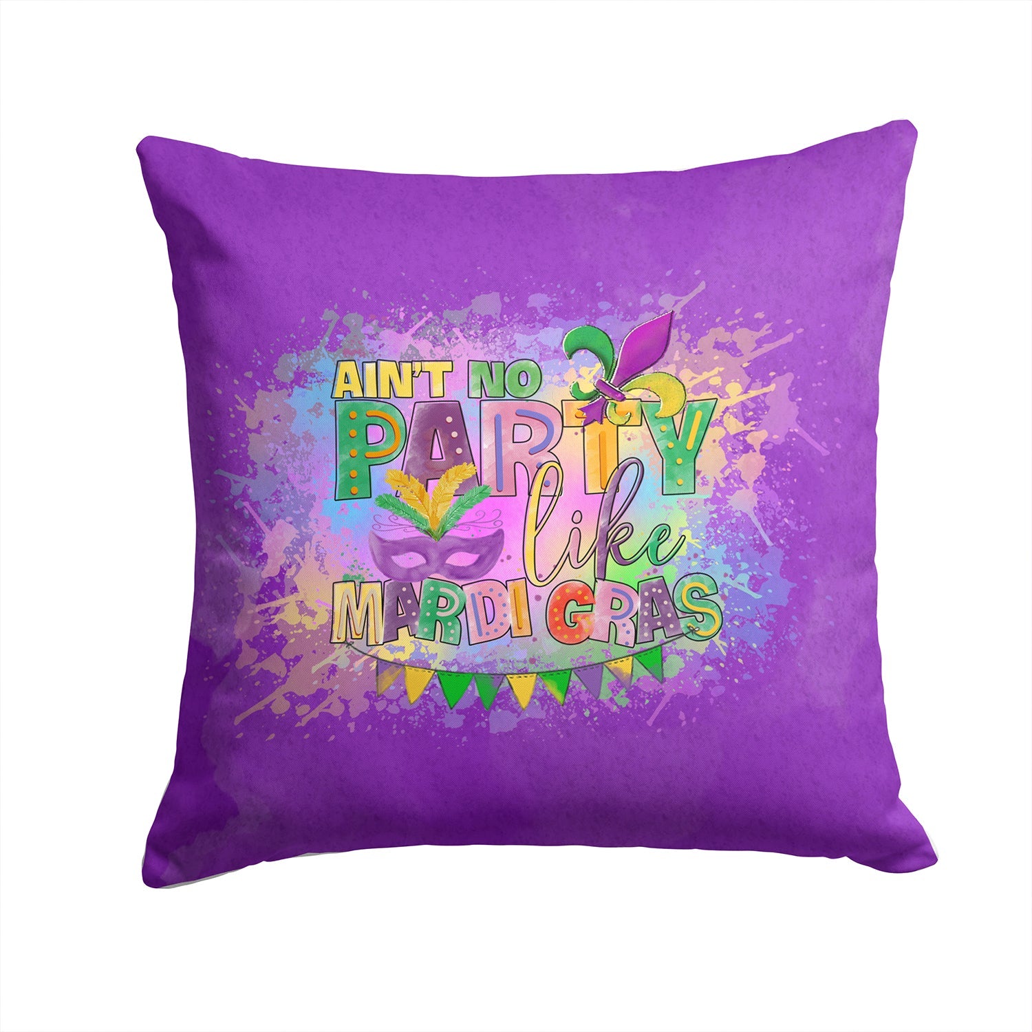Ain't No Party Like Mardi Gras Decorative Throw Pillow 14x14 Indoor Outdoor Accent Cushion, Fabric Cover with Insert for Sofa, Bed, Porch & Living Room