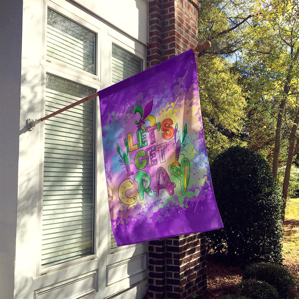 Let's Get Cray Mardi Gras House Flag 28x40 Porch Sleeve Pole Decorative Outside Yard Banner Artwork Wall Hanging, Polyester