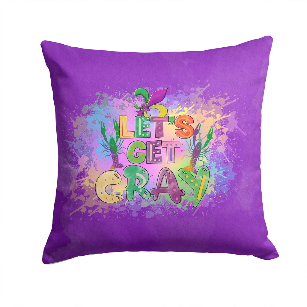 Let's Get Cray Mardi Gras Decorative Throw Pillow 14x14 Indoor Outdoor Accent Cushion, Fabric Cover with Insert for Sofa, Bed, Porch & Living Room
