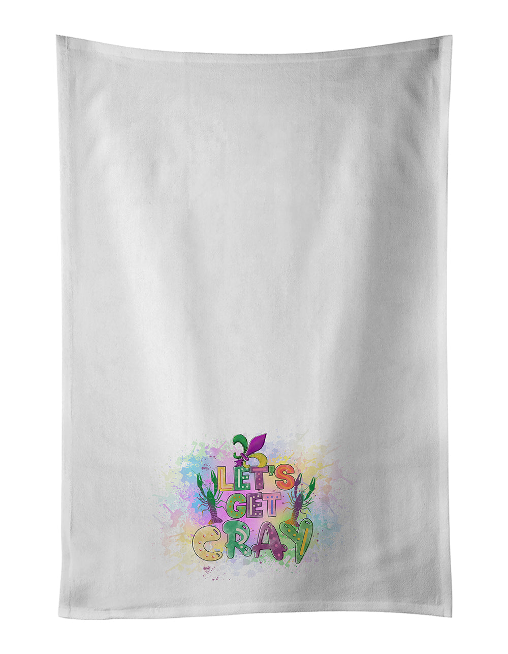Let's Get Cray Mardi Gras Kitchen Towel Set of 2 White Dish Towels Decorative Bathroom Hand towel for Hand, Face, Hair, Yoga, Tea, Dishcloth, 19 X 28", White