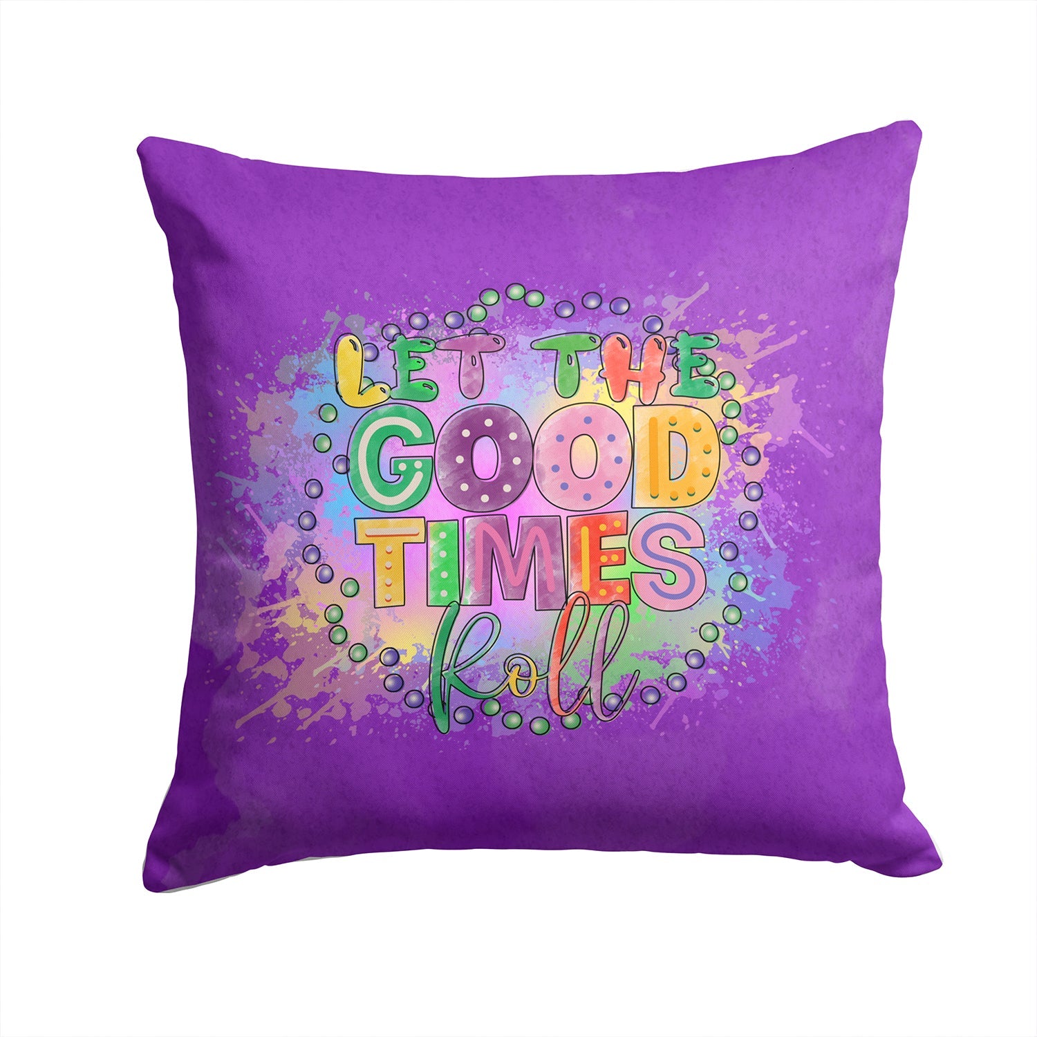 Let the Good Times Roll Mardi Gras Decorative Throw Pillow 14x14 Indoor Outdoor Accent Cushion, Fabric Cover with Insert for Sofa, Bed, Porch & Living Room