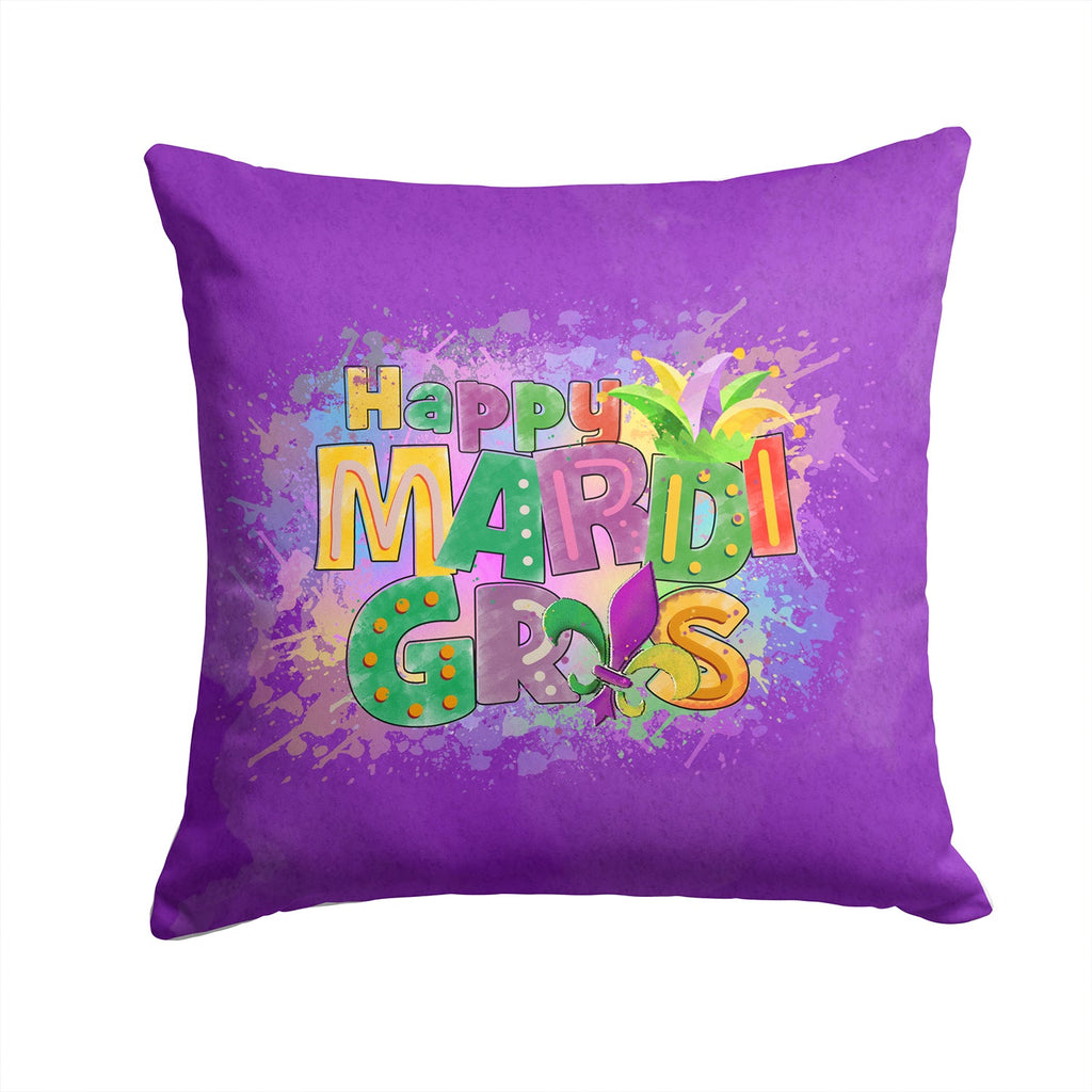 Happy Mardi Gras Decorative Throw Pillow 14x14 Indoor Outdoor Accent Cushion, Fabric Cover with Insert for Sofa, Bed, Porch & Living Room