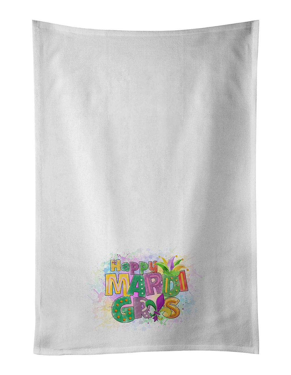 Happy Mardi Gras Kitchen Towel Set of 2 White Dish Towels Decorative Bathroom Hand towel for Hand, Face, Hair, Yoga, Tea, Dishcloth, 19 X 28", White