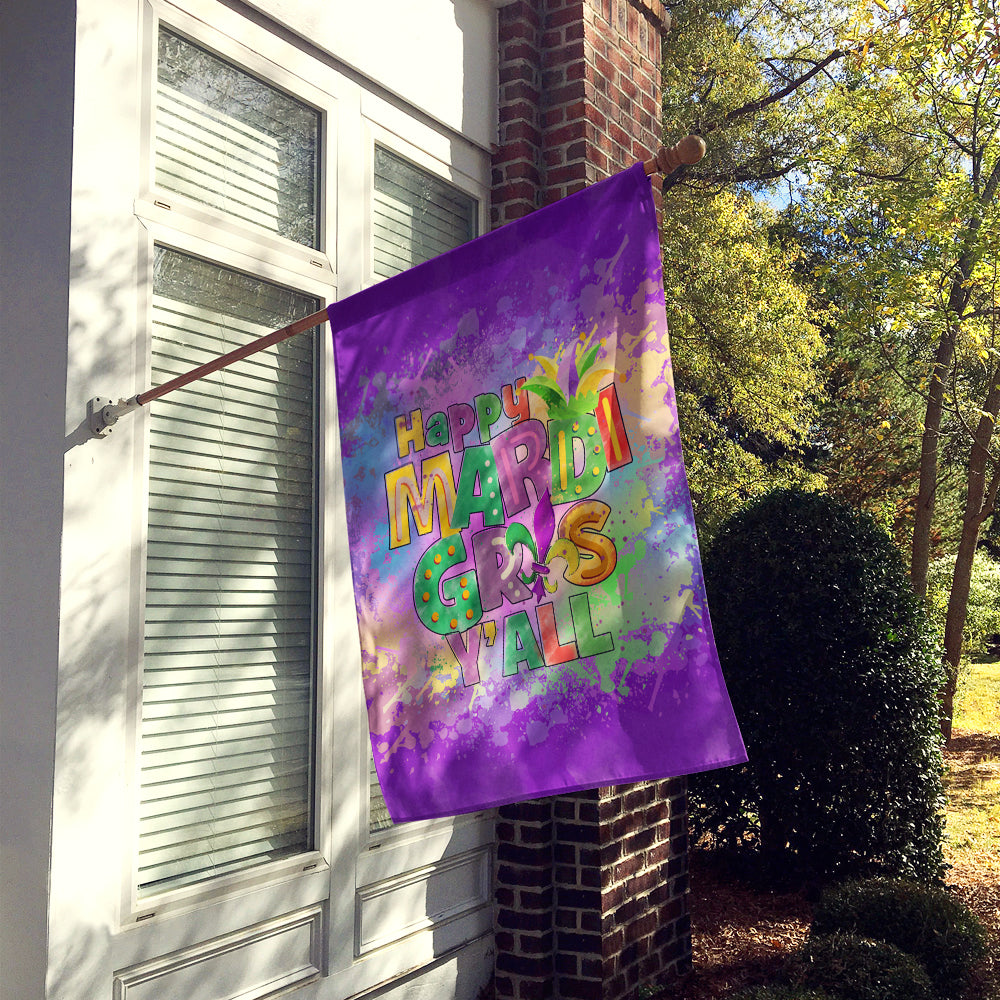 Happy Mardi Gras Y'all House Flag 28x40 Porch Sleeve Pole Decorative Outside Yard Banner Artwork Wall Hanging, Polyester