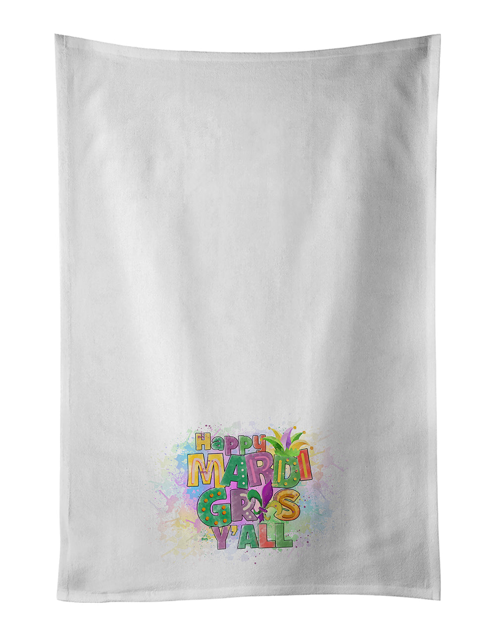 Happy Mardi Gras Y'all Kitchen Towel Set of 2 White Dish Towels Decorative Bathroom Hand towel for Hand, Face, Hair, Yoga, Tea, Dishcloth, 19 X 28", White