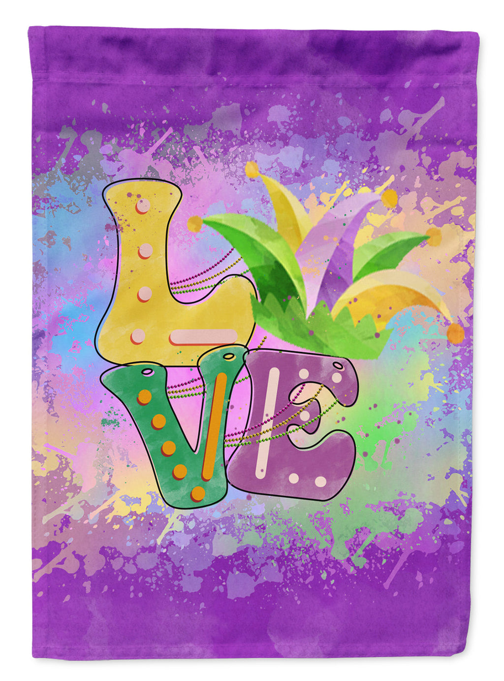 Love Mardi Gras House Flag 28x40 Porch Sleeve Pole Decorative Outside Yard Banner Artwork Wall Hanging, Polyester