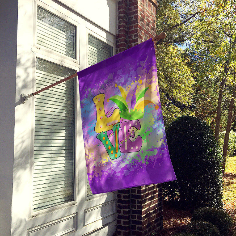 Love Mardi Gras House Flag 28x40 Porch Sleeve Pole Decorative Outside Yard Banner Artwork Wall Hanging, Polyester