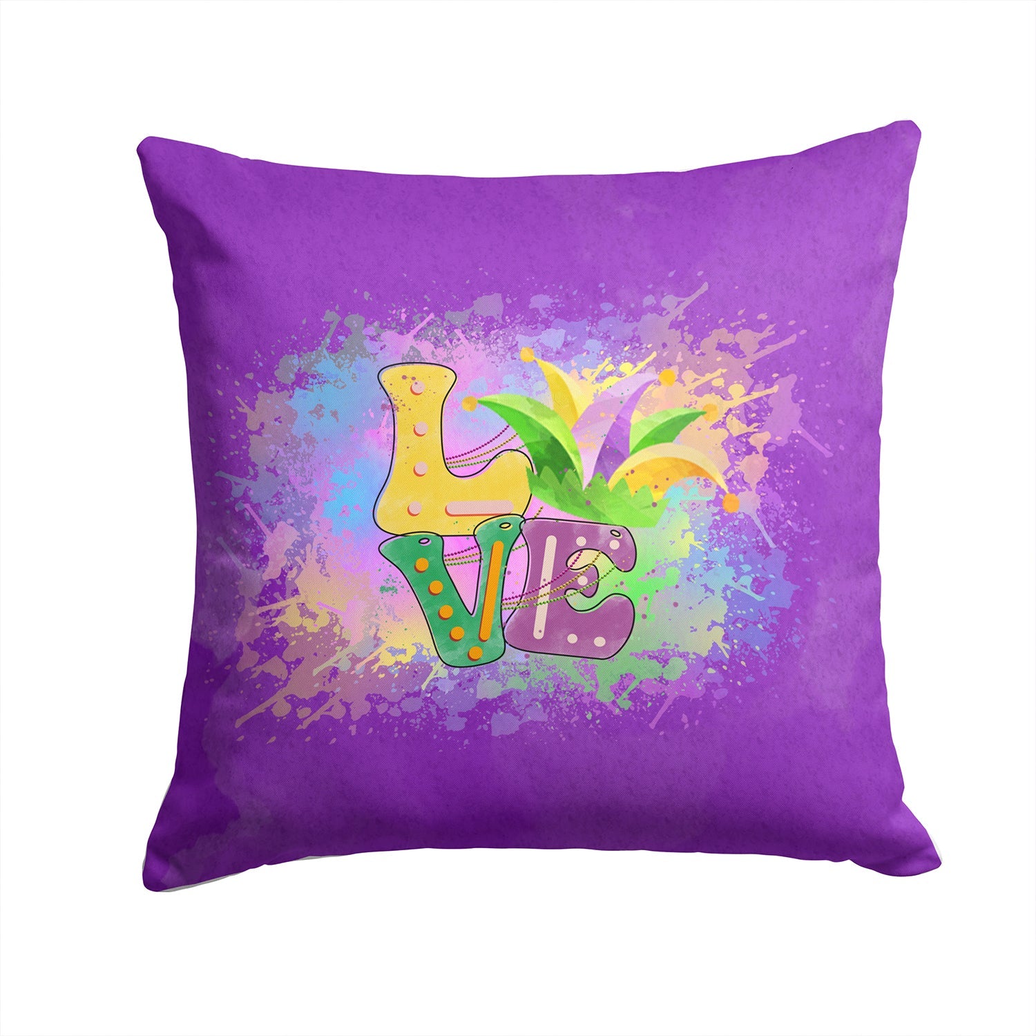 Love Mardi Gras Decorative Throw Pillow 14x14 Indoor Outdoor Accent Cushion, Fabric Cover with Insert for Sofa, Bed, Porch & Living Room