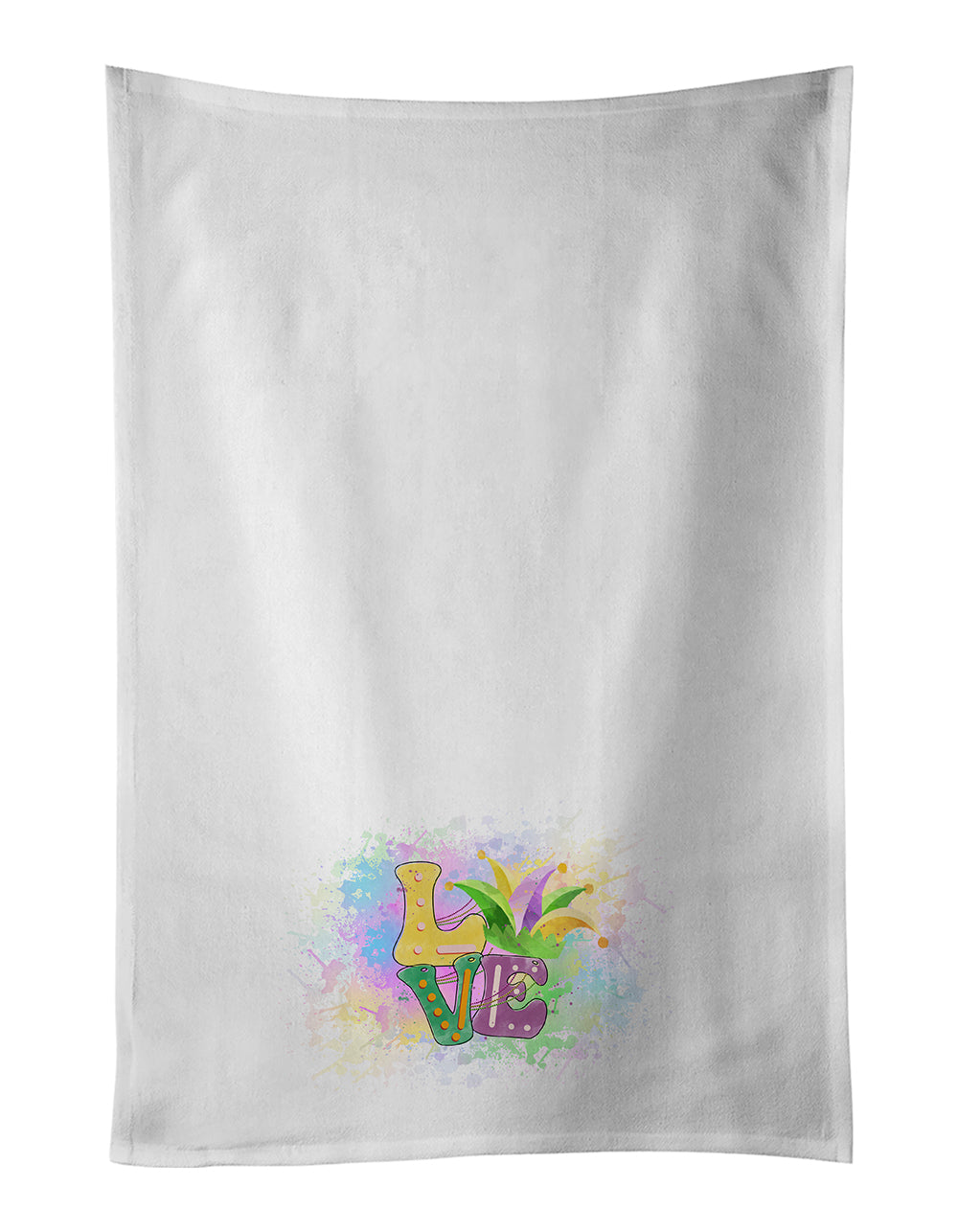 Love Mardi Gras Kitchen Towel Set of 2 White Dish Towels Decorative Bathroom Hand towel for Hand, Face, Hair, Yoga, Tea, Dishcloth, 19 X 28", White
