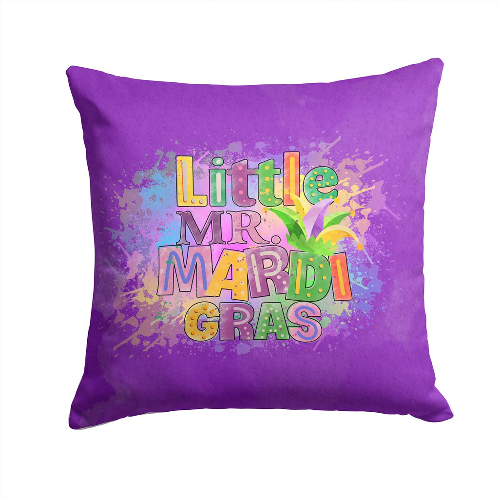 Little Mr. Mardi Gras Decorative Throw Pillow 14x14 Indoor Outdoor Accent Cushion, Fabric Cover with Insert for Sofa, Bed, Porch & Living Room