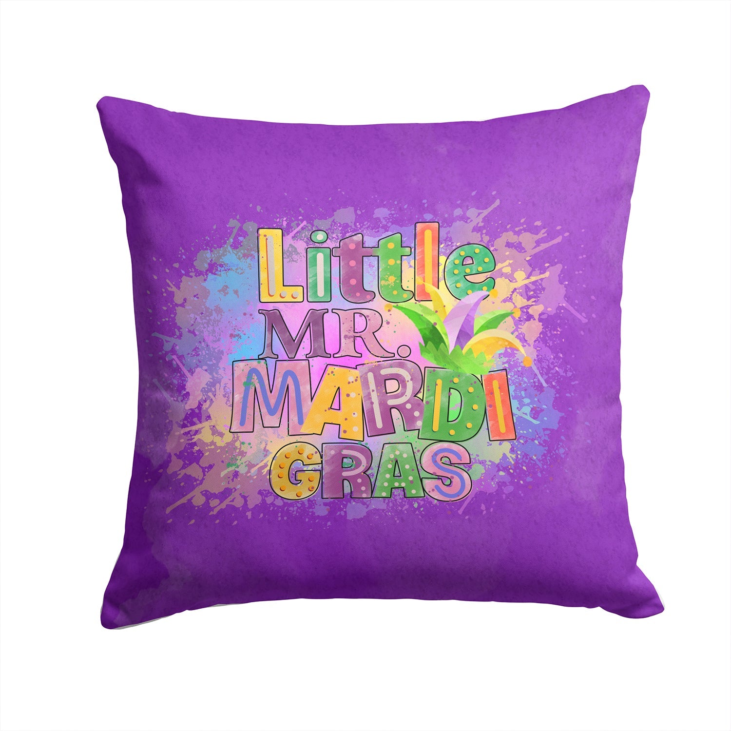 Little Mr. Mardi Gras Decorative Throw Pillow 14x14 Indoor Outdoor Accent Cushion, Fabric Cover with Insert for Sofa, Bed, Porch & Living Room