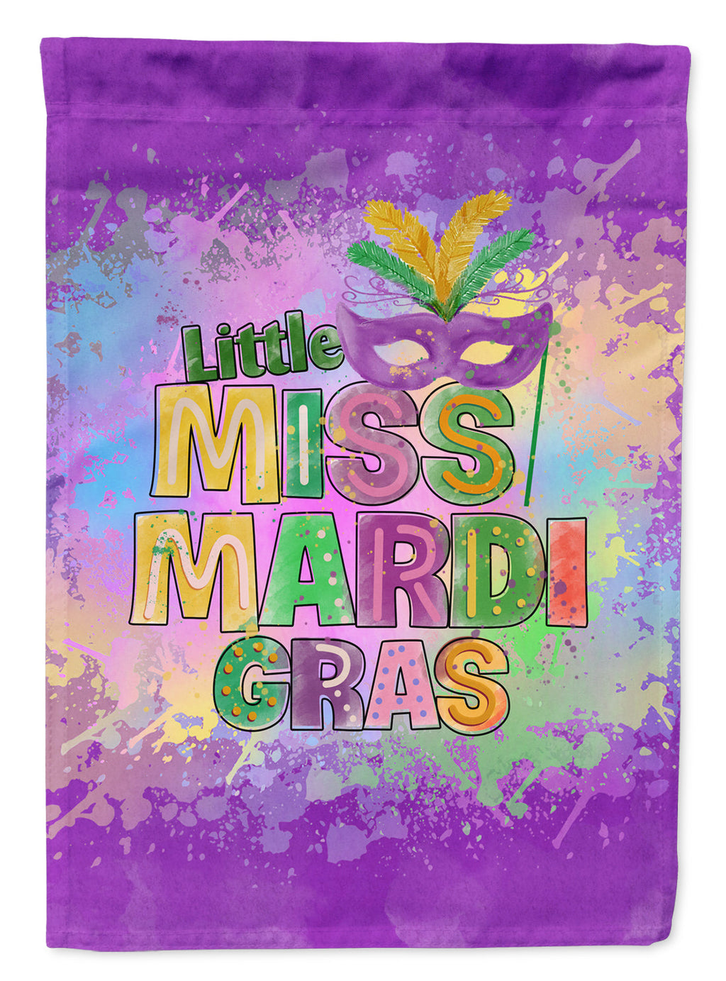 Little Miss Mardi Gras House Flag 28x40 Porch Sleeve Pole Decorative Outside Yard Banner Artwork Wall Hanging, Polyester