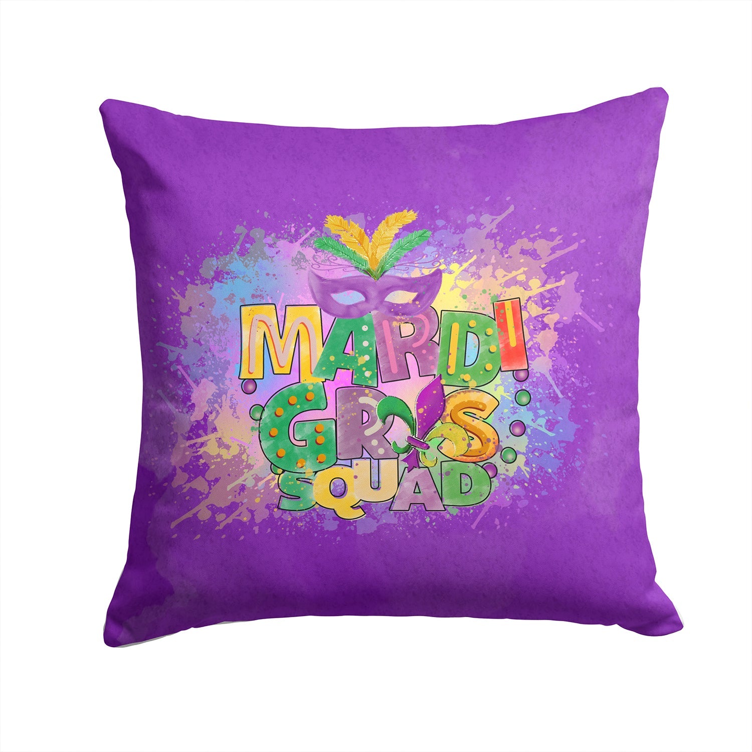 Mardi Gras Squad Decorative Throw Pillow 14x14 Indoor Outdoor Accent Cushion, Fabric Cover with Insert for Sofa, Bed, Porch & Living Room