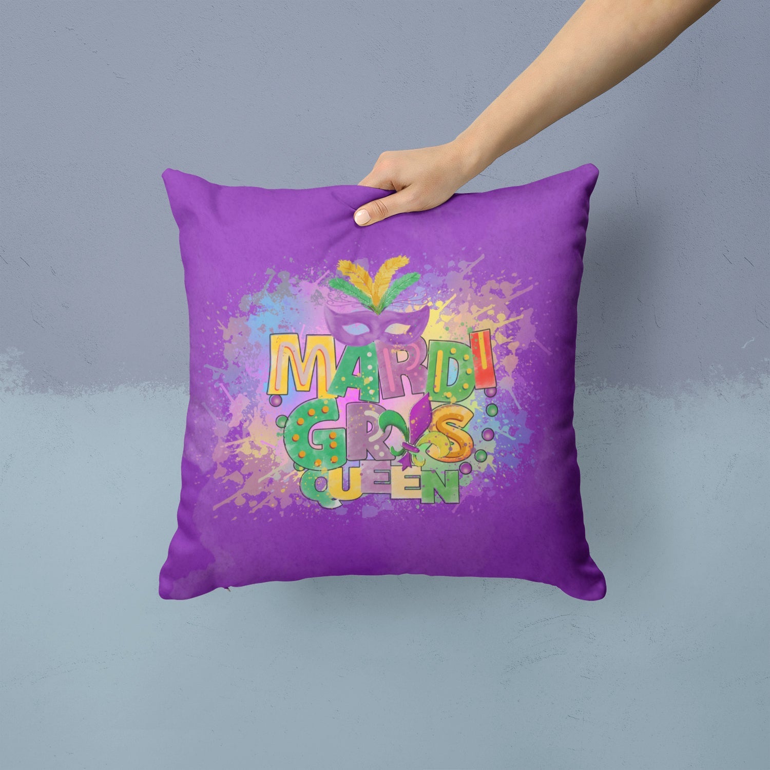 Mardi Gras Queen Decorative Throw Pillow 14x14 Indoor Outdoor Accent Cushion, Fabric Cover with Insert for Sofa, Bed, Porch & Living Room