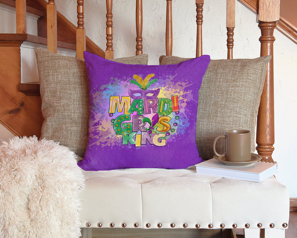 Mardi Gras King Decorative Throw Pillow 14x14 Indoor Outdoor Accent Cushion, Fabric Cover with Insert for Sofa, Bed, Porch & Living Room