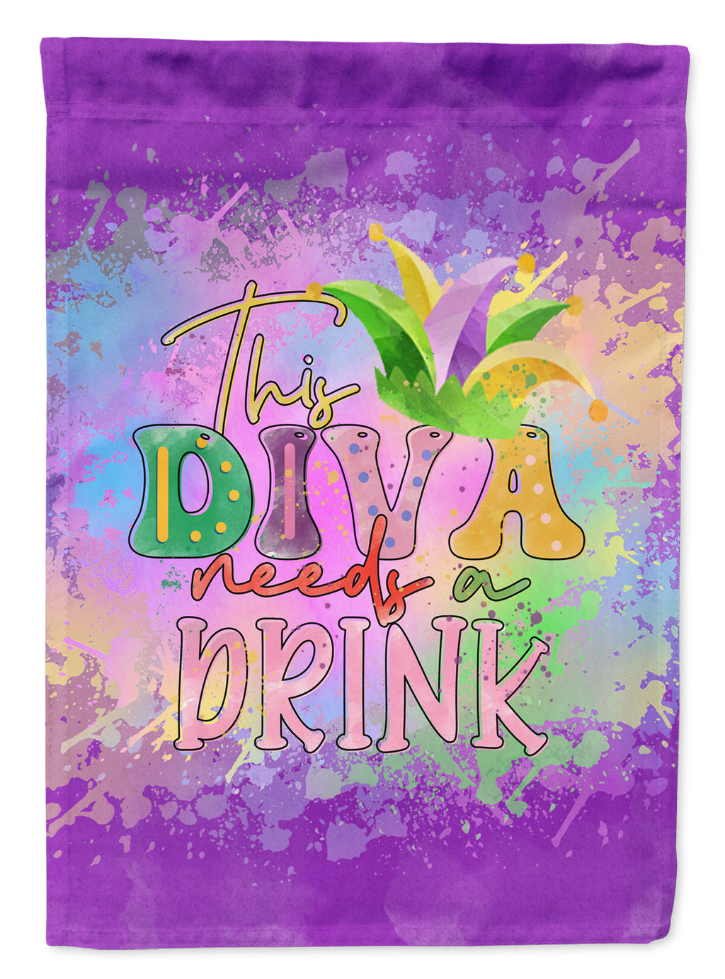 This Diva needs a Drink Mardi Gras House Flag 28x40 Porch Sleeve Pole Decorative Outside Yard Banner Artwork Wall Hanging, Polyester