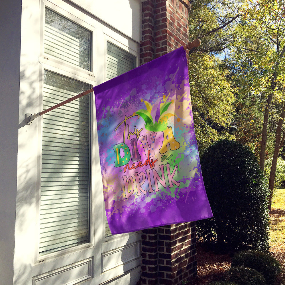 This Diva needs a Drink Mardi Gras House Flag 28x40 Porch Sleeve Pole Decorative Outside Yard Banner Artwork Wall Hanging, Polyester