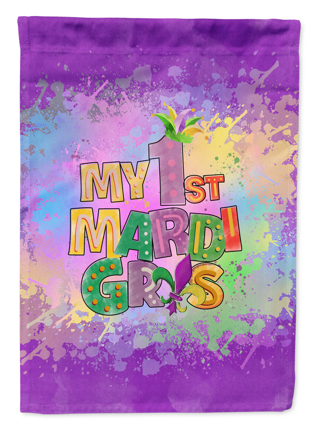 My 1st Mardi Gras House Flag 28x40 Porch Sleeve Pole Decorative Outside Yard Banner Artwork Wall Hanging, Polyester