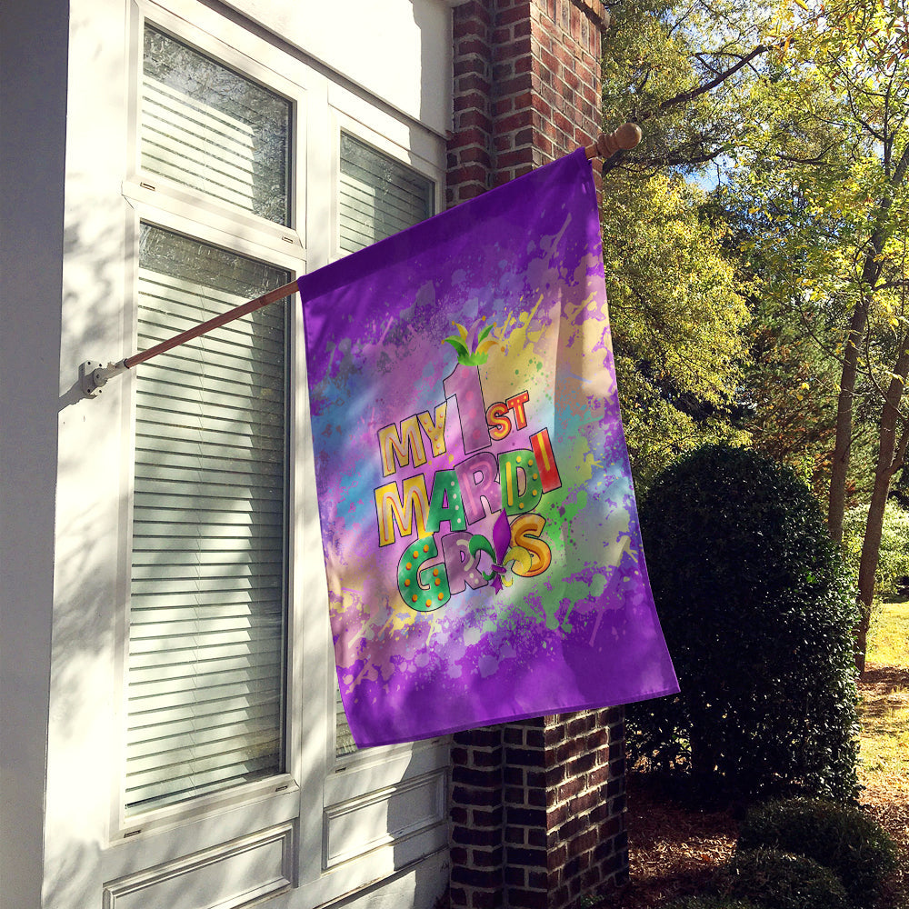 My 1st Mardi Gras House Flag 28x40 Porch Sleeve Pole Decorative Outside Yard Banner Artwork Wall Hanging, Polyester