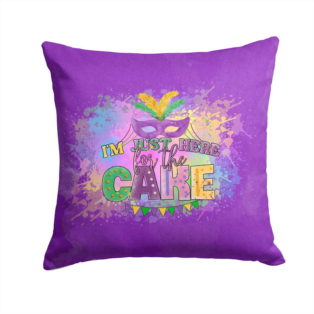 I am Just Here for Cake Mardi Gras Decorative Throw Pillow 14x14 Indoor Outdoor Accent Cushion, Fabric Cover with Insert for Sofa, Bed, Porch & Living Room