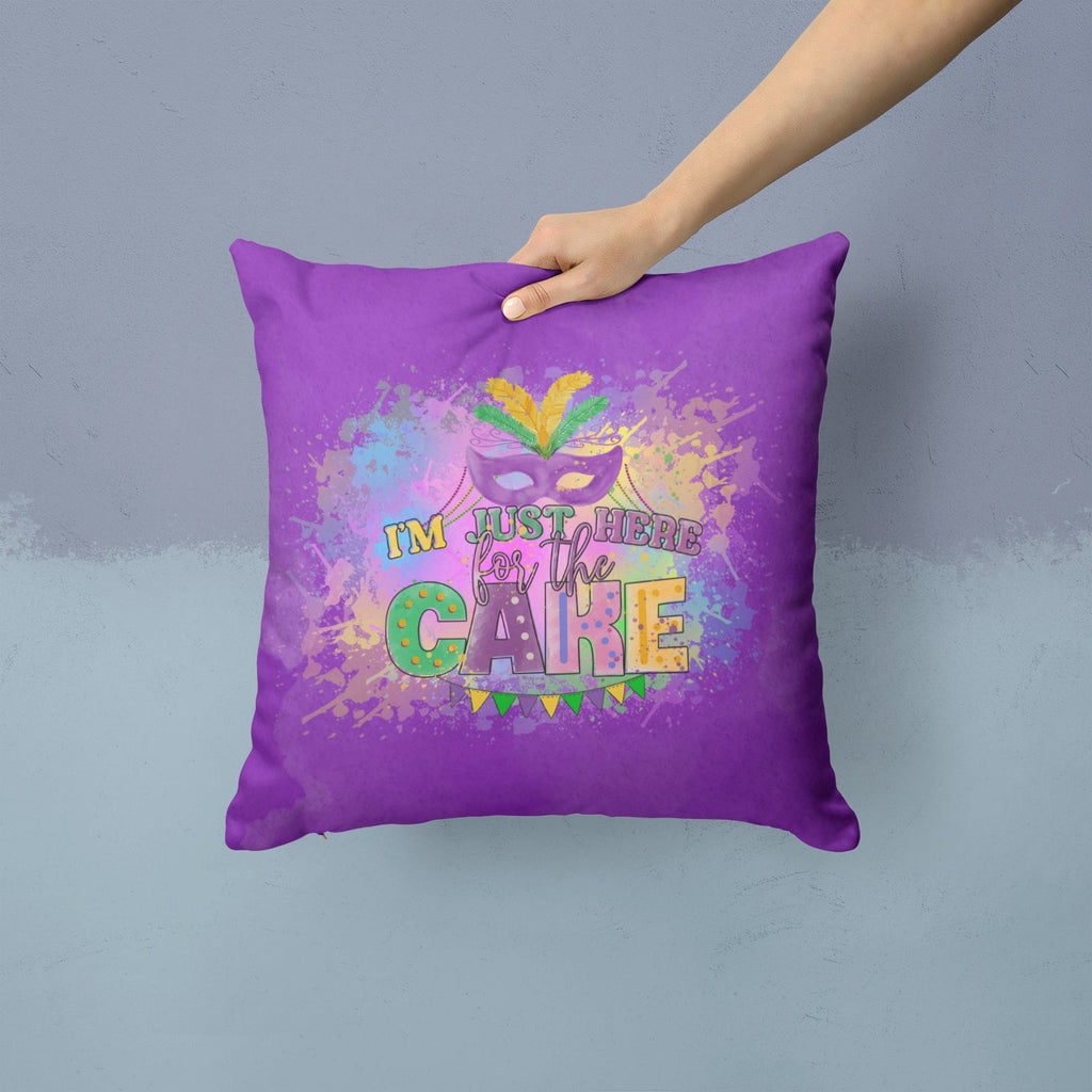 I am Just Here for Cake Mardi Gras Decorative Throw Pillow 14x14 Indoor Outdoor Accent Cushion, Fabric Cover with Insert for Sofa, Bed, Porch & Living Room