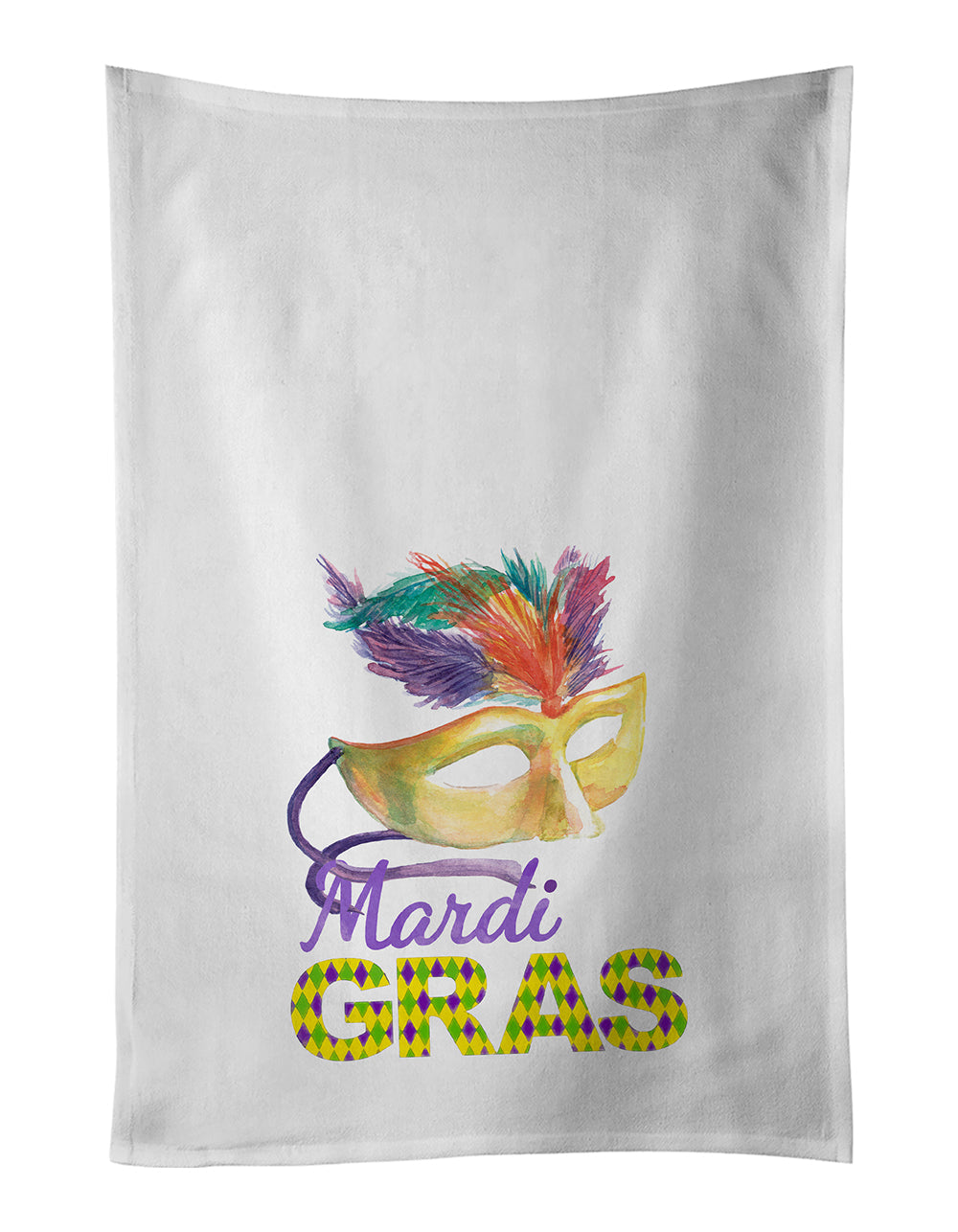 Yellow Mask #2 Mardi Gras Kitchen Towel Set of 2 White Dish Towels Decorative Bathroom Hand towel for Hand, Face, Hair, Yoga, Tea, Dishcloth, 19 X 28", White