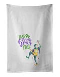 Happy Mardi Gras Kitchen Towel Set of 2 White Dish Towels Decorative Bathroom Hand towel for Hand, Face, Hair, Yoga, Tea, Dishcloth, 19 X 28", White