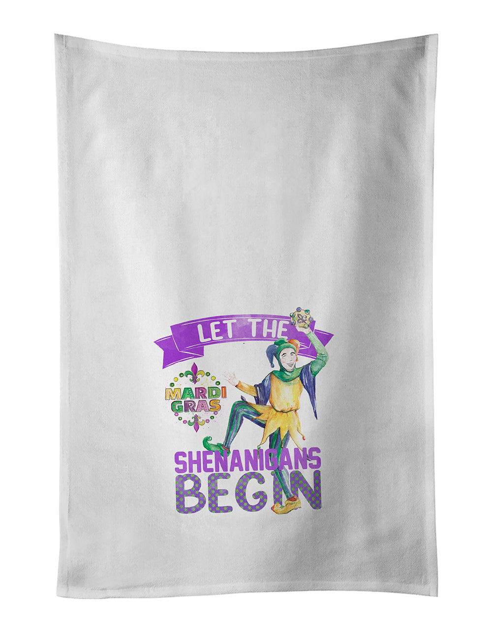 Let the Shenanigans Begin Mardi Gras Kitchen Towel Set of 2 White Dish Towels Decorative Bathroom Hand towel for Hand, Face, Hair, Yoga, Tea, Dishcloth, 19 X 28", White
