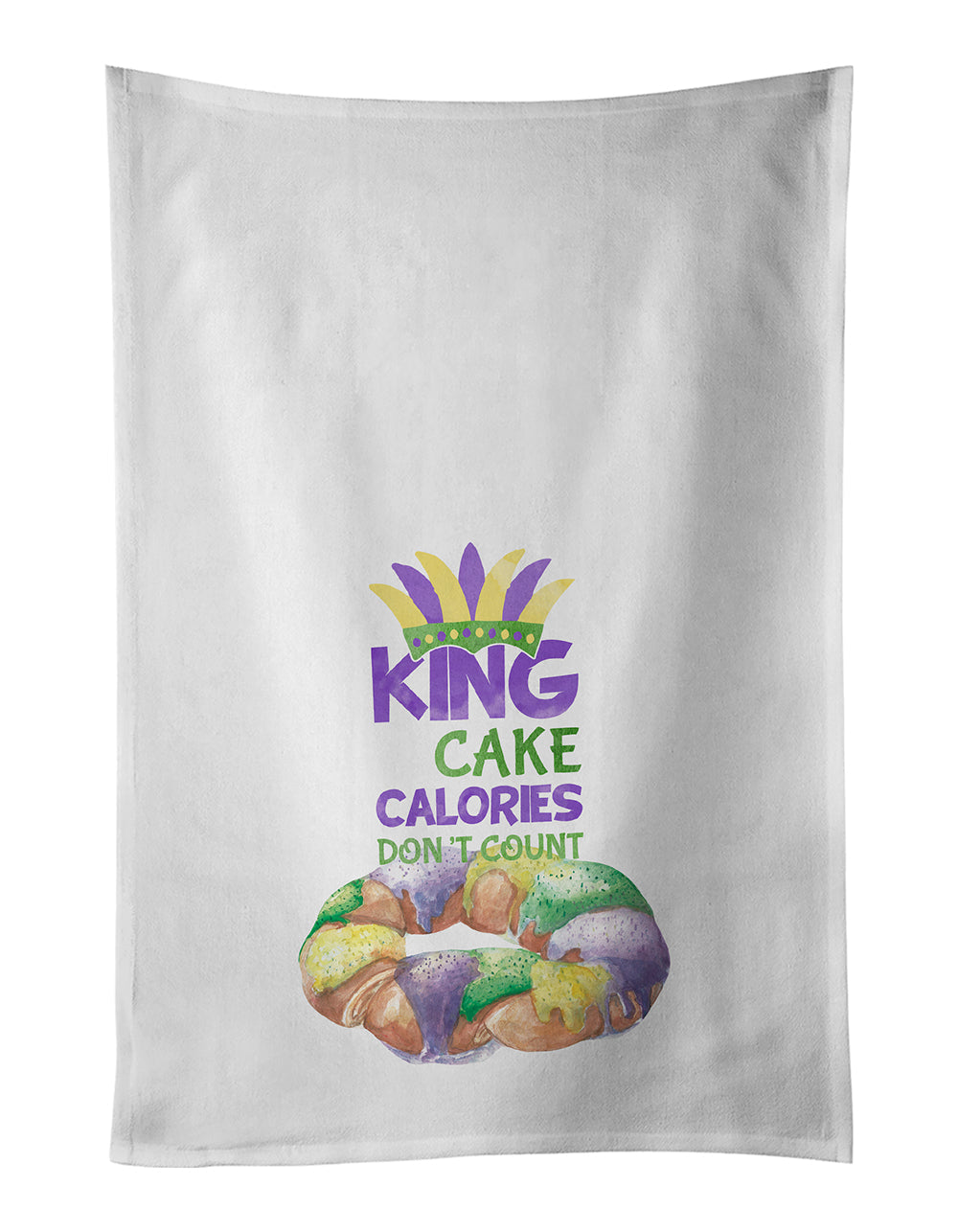 King Cake Calories Don't Count Mardi Gras Kitchen Towel Set of 2 White Dish Towels Decorative Bathroom Hand towel for Hand, Face, Hair, Yoga, Tea, Dishcloth, 19 X 28", White
