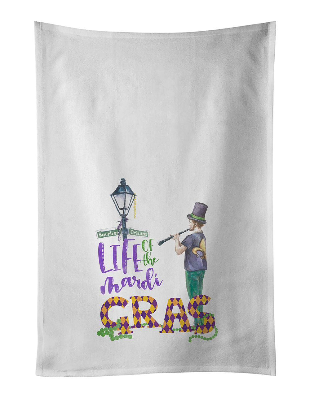 Life of the Mardi Gras Kitchen Towel Set of 2 White Dish Towels Decorative Bathroom Hand towel for Hand, Face, Hair, Yoga, Tea, Dishcloth, 19 X 28", White