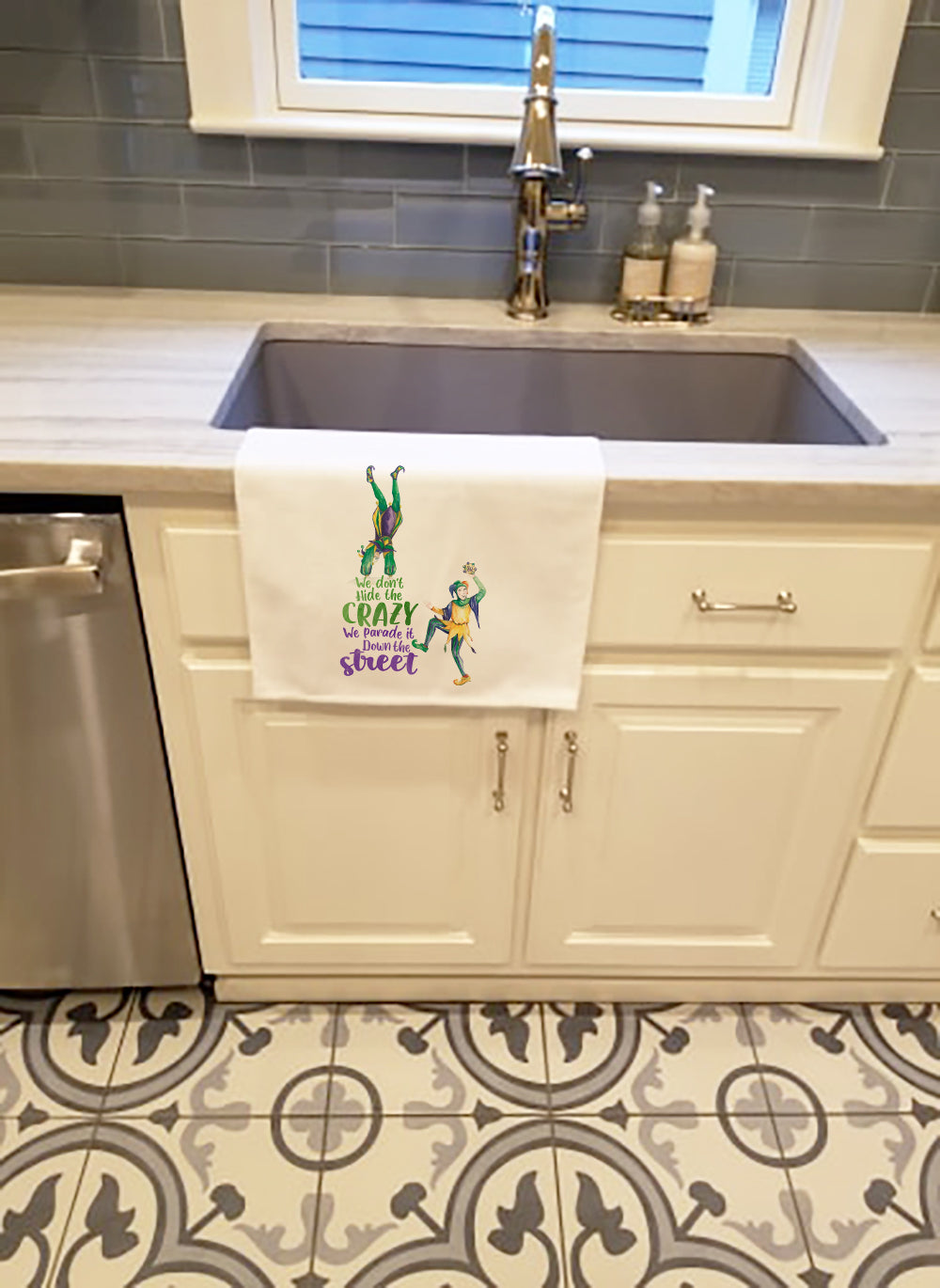 Jester Parade Mardi Gras Kitchen Towel Set of 2 White Dish Towels Decorative Bathroom Hand towel for Hand, Face, Hair, Yoga, Tea, Dishcloth, 19 X 28", White