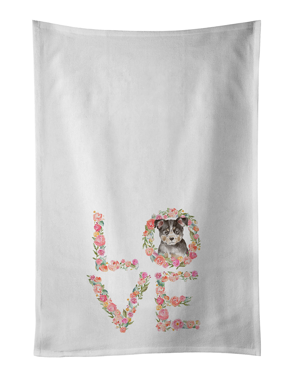 Australian Cattle Dog Puppy Love Kitchen Towel Set of 2 White Dish Towels Decorative Bathroom Hand towel for Hand, Face, Hair, Yoga, Tea, Dishcloth, 19 X 28", White