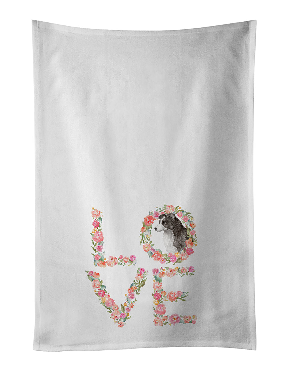 Border Collie Love Kitchen Towel Set of 2 White Dish Towels Decorative Bathroom Hand towel for Hand, Face, Hair, Yoga, Tea, Dishcloth, 19 X 28", White