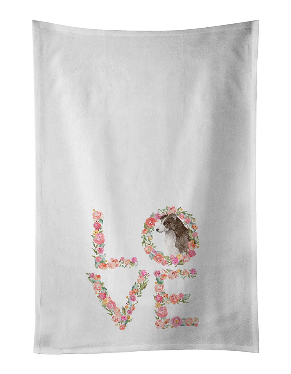 Border Collie #2 Love Kitchen Towel Set of 2 White Dish Towels Decorative Bathroom Hand towel for Hand, Face, Hair, Yoga, Tea, Dishcloth, 19 X 28", White