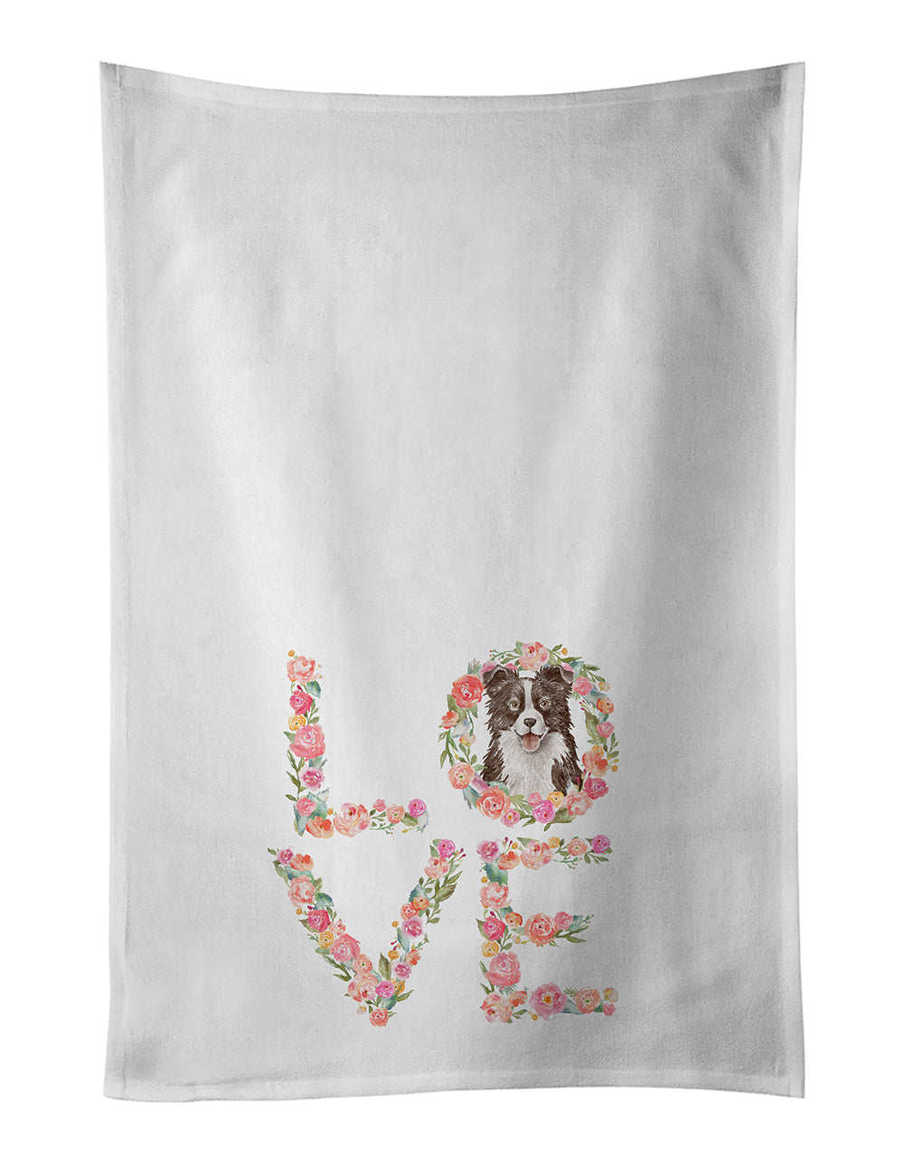 Border Collie #3 Love Kitchen Towel Set of 2 White Dish Towels Decorative Bathroom Hand towel for Hand, Face, Hair, Yoga, Tea, Dishcloth, 19 X 28", White