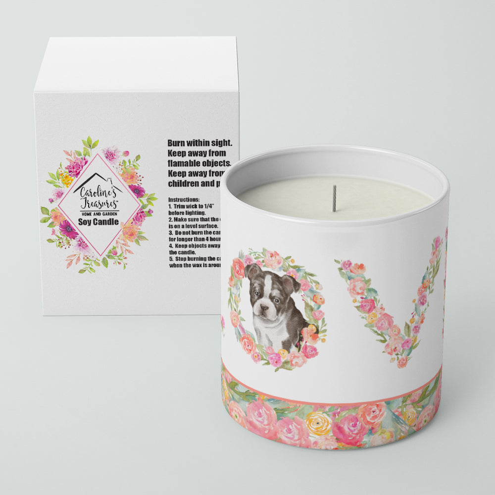 Boston Terrier Puppy Love Decorative Soy Candle Nature Soy Wax Essential Oil Home Decor Ideal for Bedroom Kitchen Bath Office Gift, 10 oz