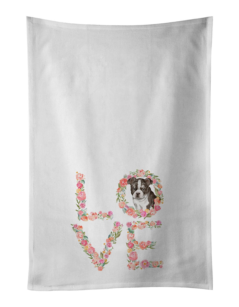 Boston Terrier Puppy Love Kitchen Towel Set of 2 White Dish Towels Decorative Bathroom Hand towel for Hand, Face, Hair, Yoga, Tea, Dishcloth, 19 X 28", White