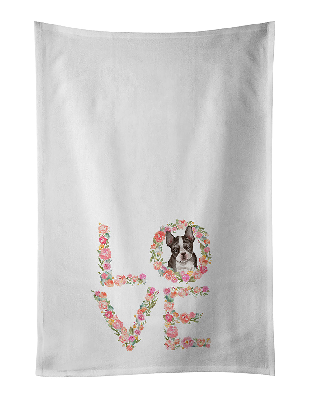 Boston Terrier Puppy #3 Love Kitchen Towel Set of 2 White Dish Towels Decorative Bathroom Hand towel for Hand, Face, Hair, Yoga, Tea, Dishcloth, 19 X 28", White