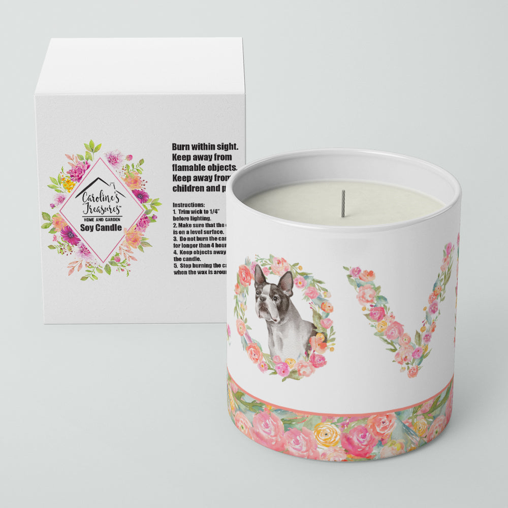 Boston Terrier Love Decorative Soy Candle Nature Soy Wax Essential Oil Home Decor Ideal for Bedroom Kitchen Bath Office Gift, 10 oz