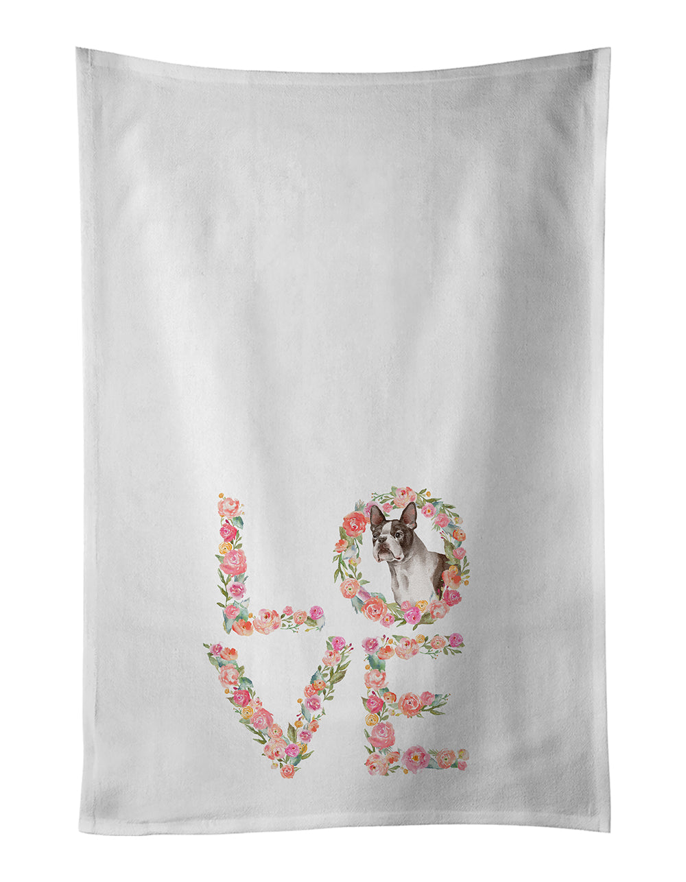Boston Terrier #2 Love Kitchen Towel Set of 2 White Dish Towels Decorative Bathroom Hand towel for Hand, Face, Hair, Yoga, Tea, Dishcloth, 19 X 28", White