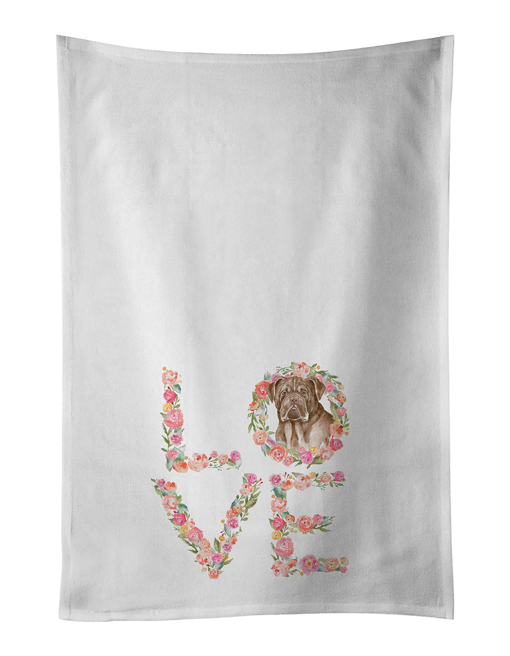 French Mastiff #3 Love Kitchen Towel Set of 2 White Dish Towels Decorative Bathroom Hand towel for Hand, Face, Hair, Yoga, Tea, Dishcloth, 19 X 28", White